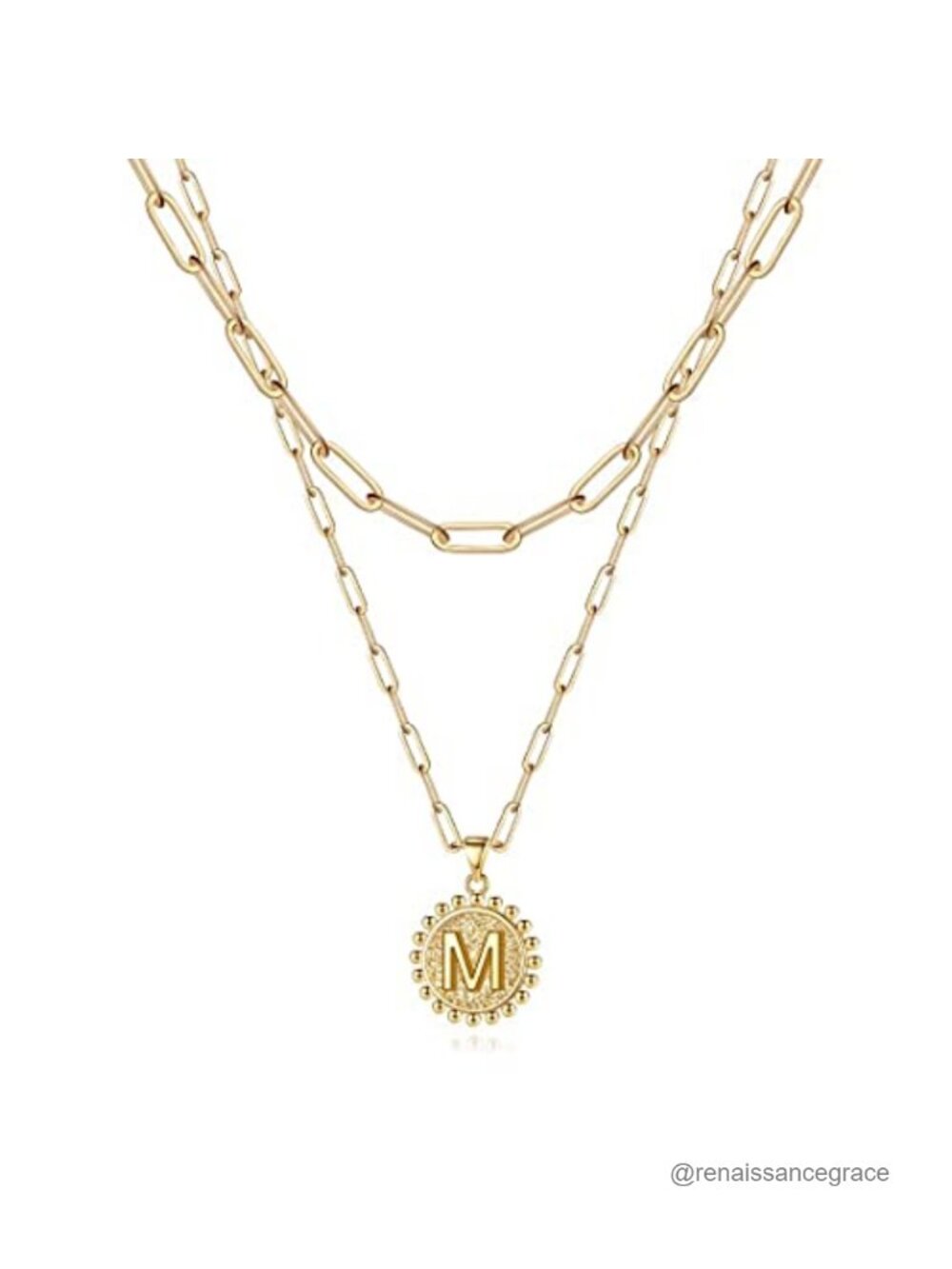 Layered Initial Necklace 14K Gold Plated Dainty Coin Pendant Choker